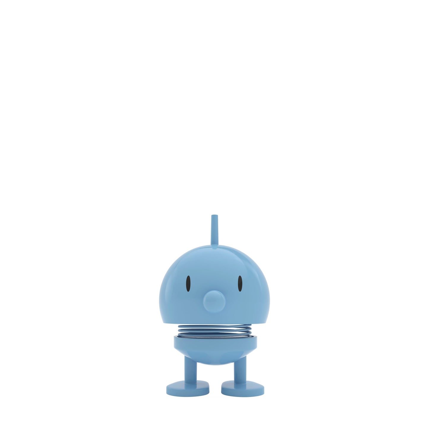 Small blue robot toy on a white background